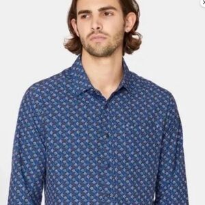 7 Diamond Men’s Blue Patterned Long-Sleeve Dress Shirt